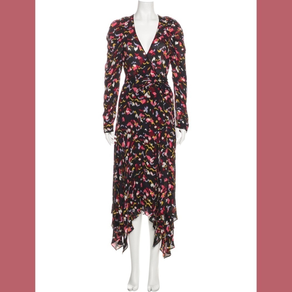 $695 A.L.C. Wrap Tianna Dress Silk Size 4 Asymmetrical Midi Celebrity Favorite 4